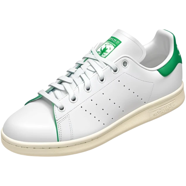 White and green Adidas Stan Smith sneakers with iconic green heel tab and perforated three stripes on the sides emoji