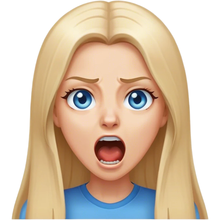 beautiful white girl with long straight blonde hair blue eyes screaming yelling upset emoji