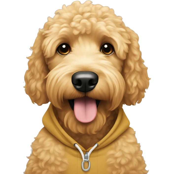 Golden doodle mixed with a poodle wearing a hoodie emoji