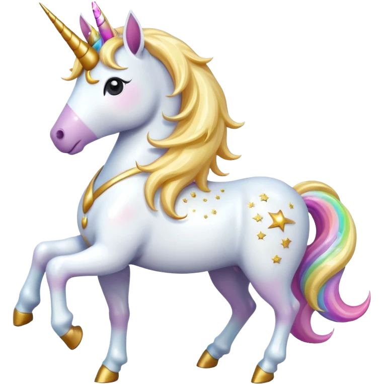 Create a single emoji of a Unicorn in full body, shown at a slight side angle in a natural, characteristic pose with a horn. Cute and stylized like an emoji, but clearly recognizable. No background.
 emoji
