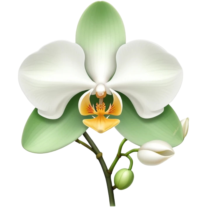 Elegant phalaenopsis moth orchid with white blooms and two visible green leaves at the base emoji