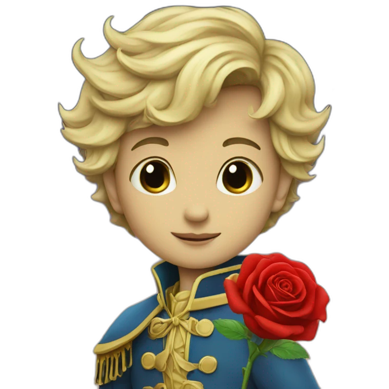 Little prince with red rose on the moon emoji