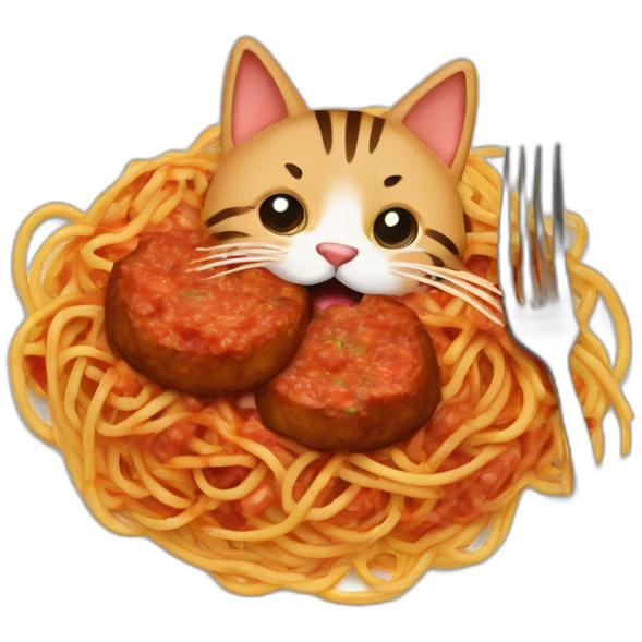 a-cat-who-eats-spaghetti-bolognese-with-meatballs-on-a-plate emoji