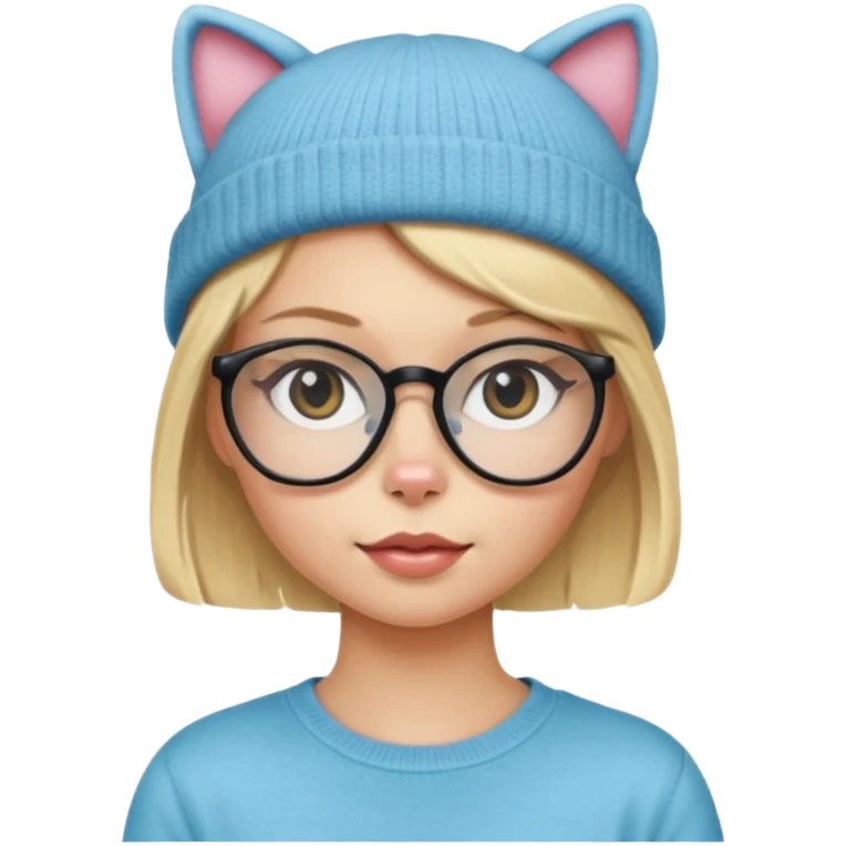 Blonde girl wearing cat  glasses and beanie emoji