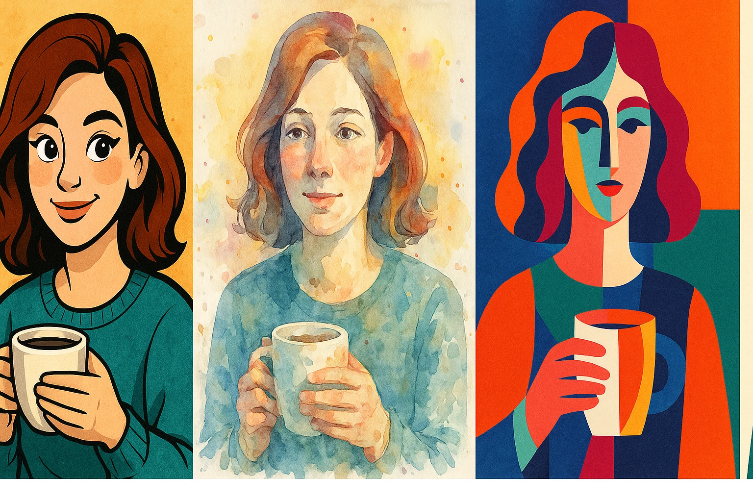 woman holding coffee, diverse styles 2 emoji