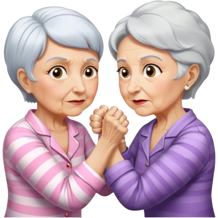 Two old ladies in pajamas arm wrestling emoji