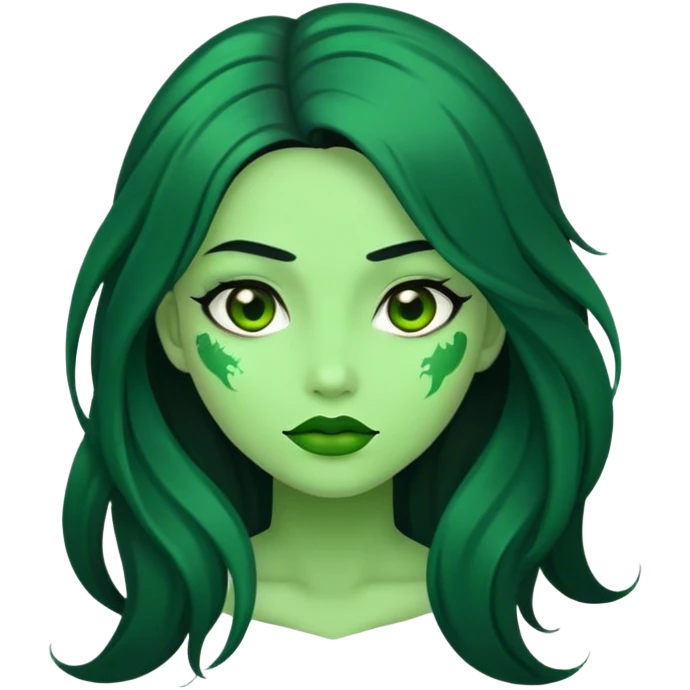 mulher zumbi de pele verde com cabelo preto longo  emoji