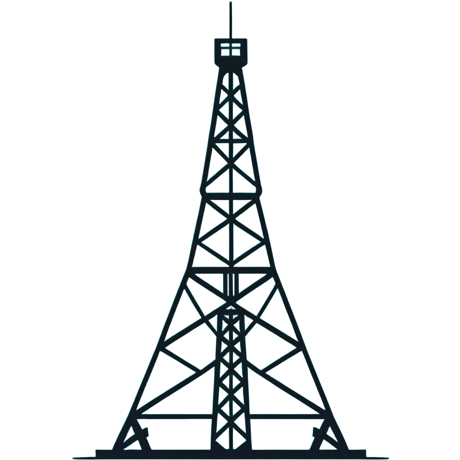 Oil derrick tower, minimalist design with soft gradients in sky blue, teal green, white, and light gray emoji