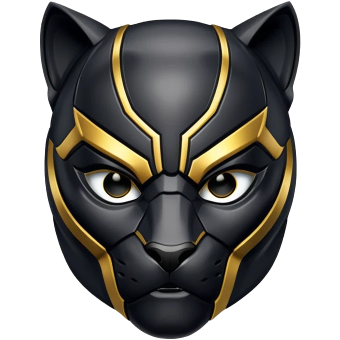 Black Panther mask with gold accents instead of silver, detailed, fierce emoji