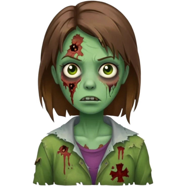a zombie woman with straight brown medium hair with green skin emoji