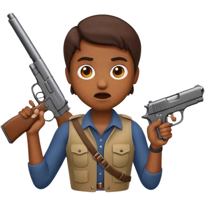 rebel emoji holding a gun, looking scared emoji