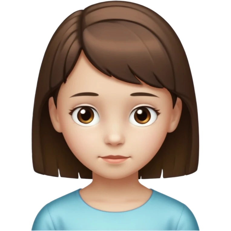 Head without neck of a 10-year-old girl with pearly skin, short brown hair partially pulled back, and a slight fringe on her forehead. emoji
