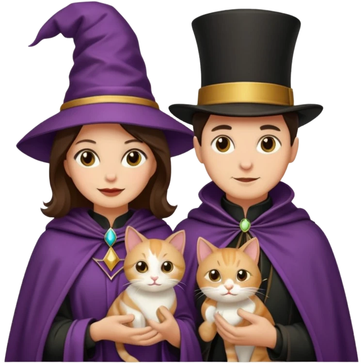 magician couple and their pet cat emoji