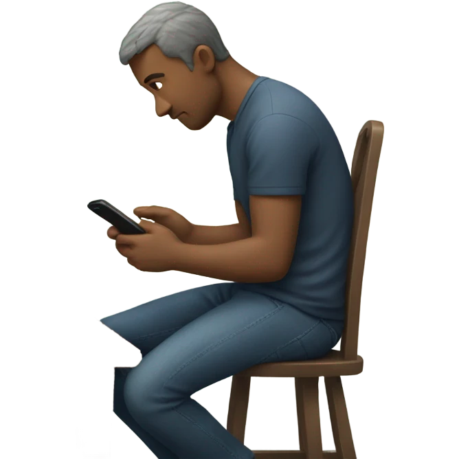 A man sitting on a table chair on his phone emoji