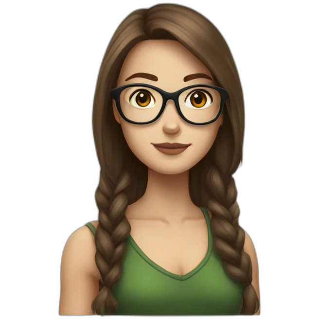 A white Girl with glasses,Brown long hair, grenn dredd emoji