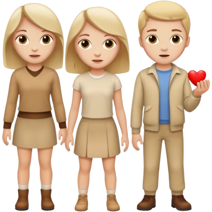4 white girls and 2 white boys in beige clothes are playing emoji