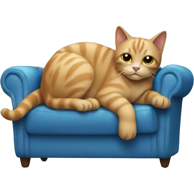  cat sweating sitting on a blue couch emoji