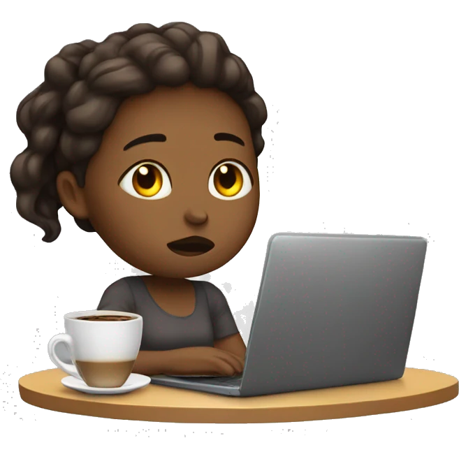tired girl with laptop drinking a lot of coffee emoji