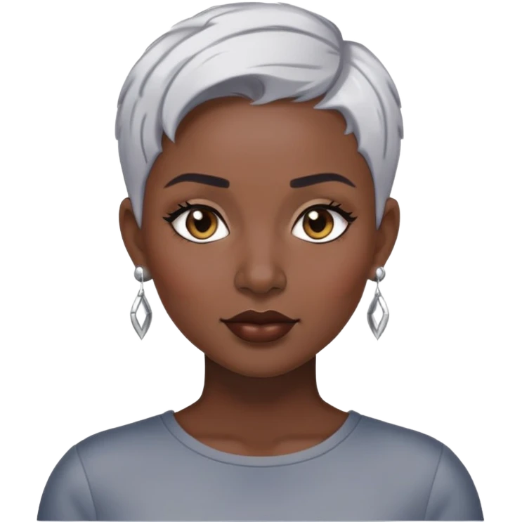 "- Nữ
- 30 tuổi
- Da đen
- Tóc ngắn, nhuộm bạc
- Đeo khuyên tai
- Slay
" emoji