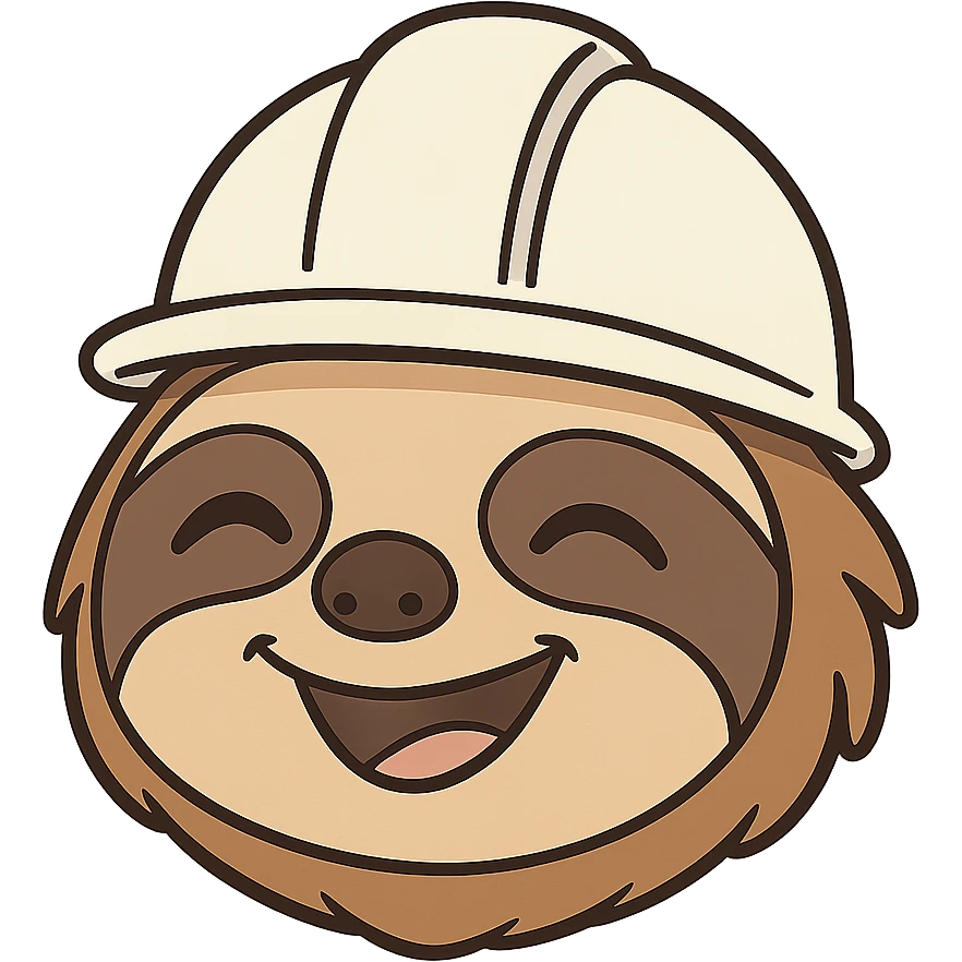 smiling baby sloth face, white hard hat, no body, 2D cartoon style emoji