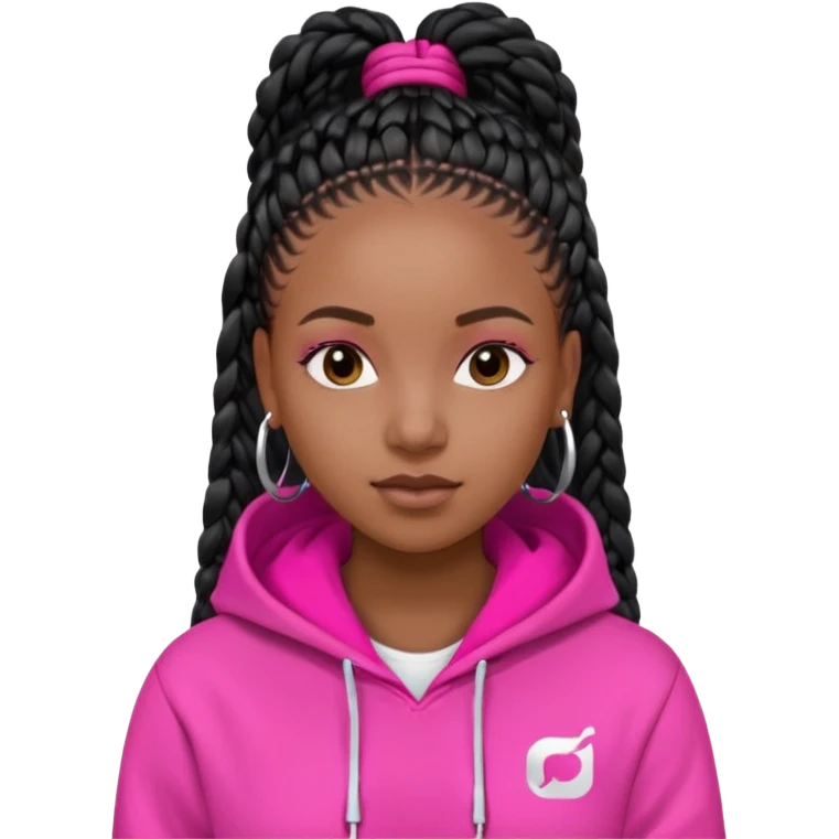 black girl with beats with box braids black  white hoodie hot pink shirt emoji