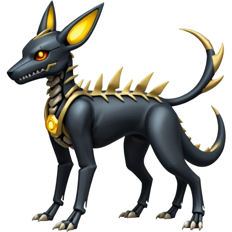 futuristic Skeleton-Cyborg-Manectric-Electrike-Houndoom-Umbreon-Marowak-Draco-Fakémon-hybrid-creature (full body), 4 legs emoji
