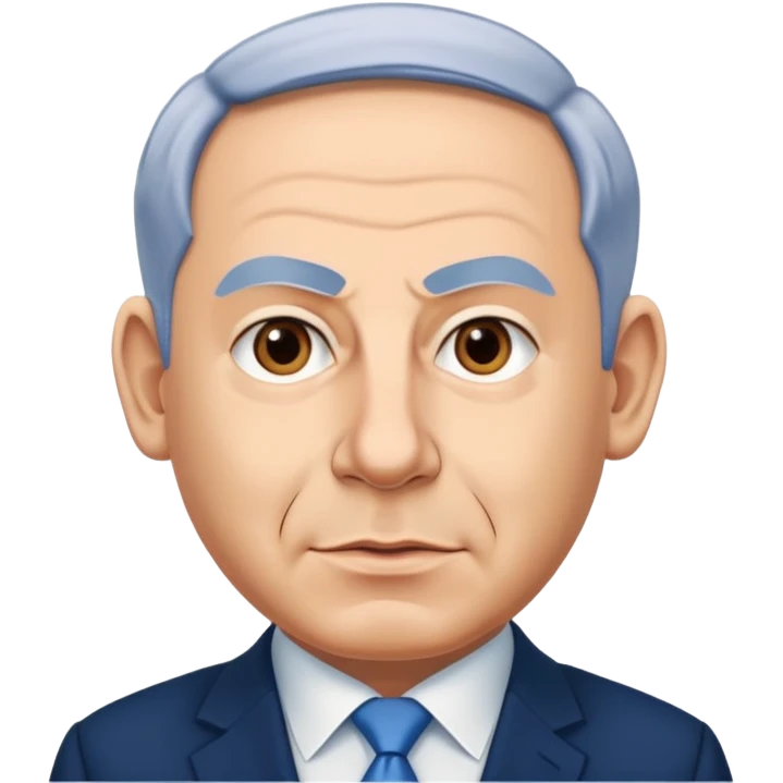Create a highly recognizable emoji-style illustration of Benjamin Netanyahu, with simplified facial features, exaggerated expressions, and a cartoonish look, focusing on clear and iconic shapes, flat colors, and a clean vector style emoji