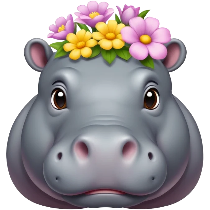 A hippo with flowers on its head emoji