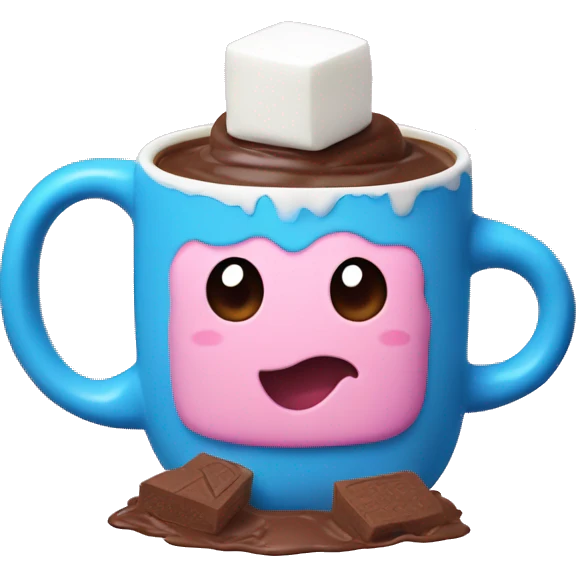 Marshmallow with hot chocolate in a blue and pink mug emoji