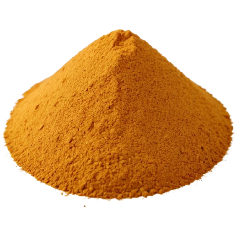 small mound of ground cumin powder, finely textured, warm golden-brown to ochre tones, uneven soft surface, a few scattered grains or powdery edges, dry and freshly ground, no clumps or shine, minimal, soft shadows, no faces or tools, emoji scale emoji