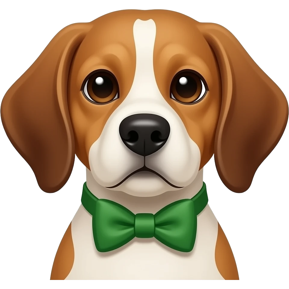 a dog wear green bow tie front view close up with half body emoji