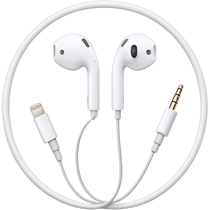 Just white wired Apple EarPods coiled in a circle, no case whatsoever, only the earbuds with the cord wrapped into a neat circle, minimalist iOS style, showing the earbuds and wire only emoji