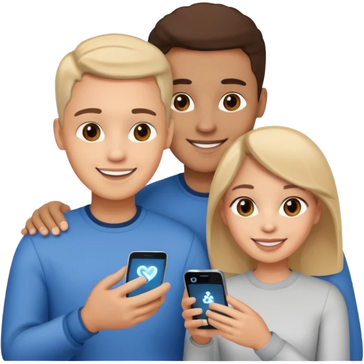 Generate a realistic emoji of a two people using a phone which shows artificial intelligence emoji