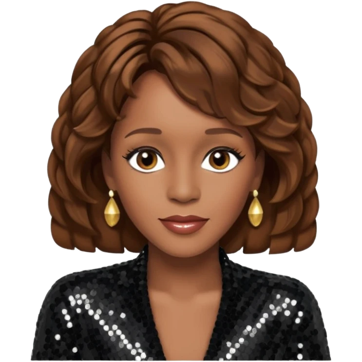 Whitney Houston with brown hair, black sequin outfit emoji