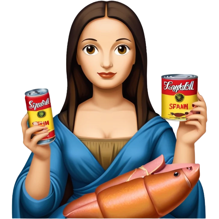pop art warhol style monalisa holding csn of spam  emoji