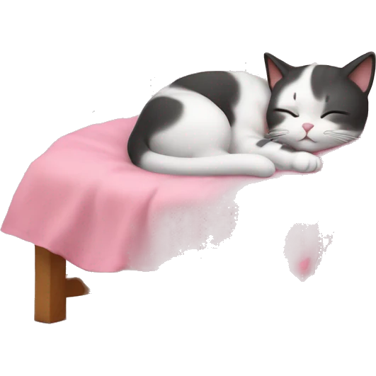 cute cat sleeping in a small bed with a pink cover emoji