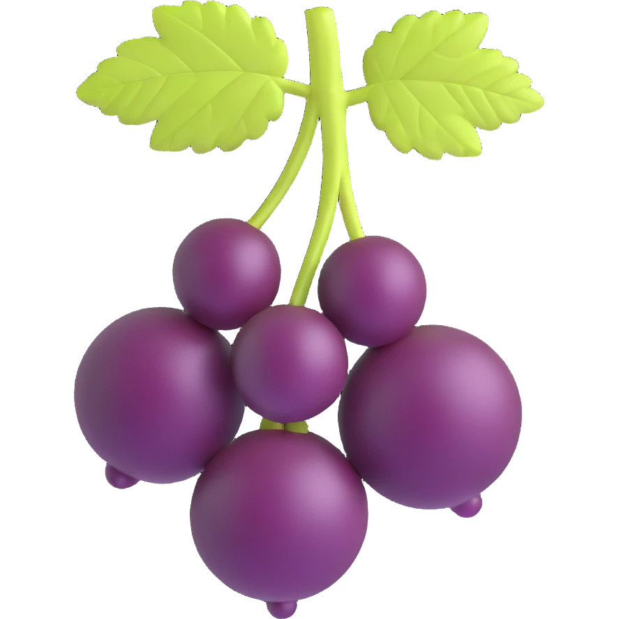 3D emoji style, black currant fruit, three-dimensional and lively, no expression emoji