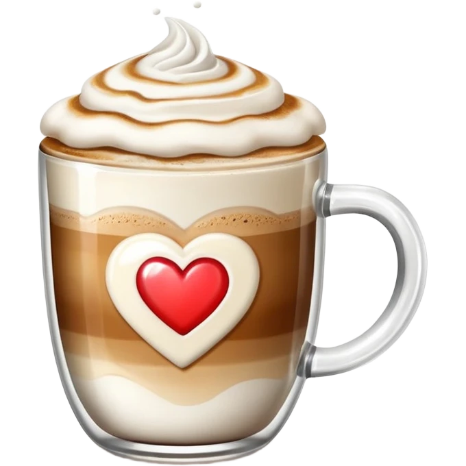 cappuccino glass mug with visible layers of coffee and milk, topped with foam emoji emoji