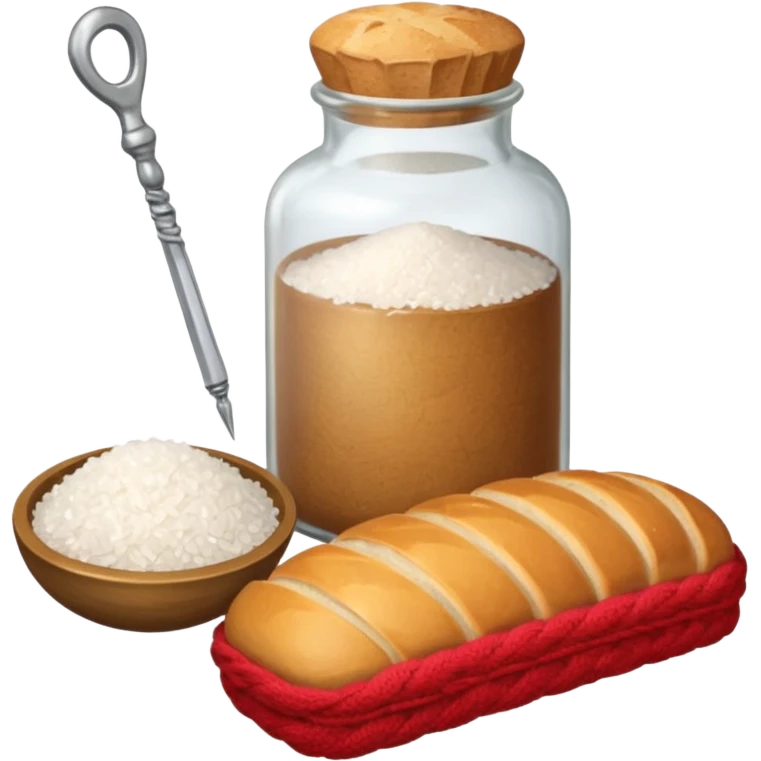  a one victorian bottle of salt and a loaf of bread - crochet needles and a ball of wool emoji