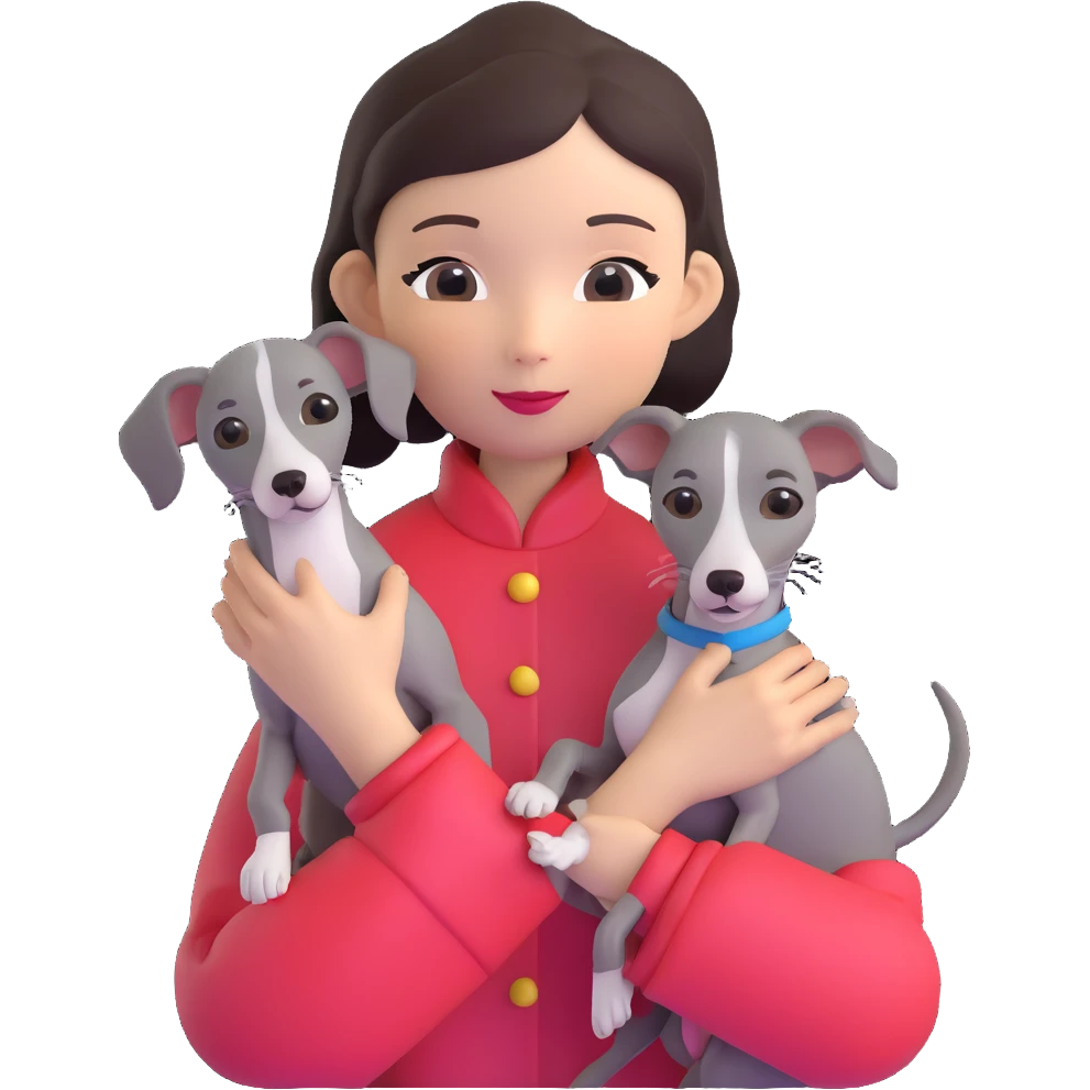 Chinese girl holding all grey Italian greyhound emoji