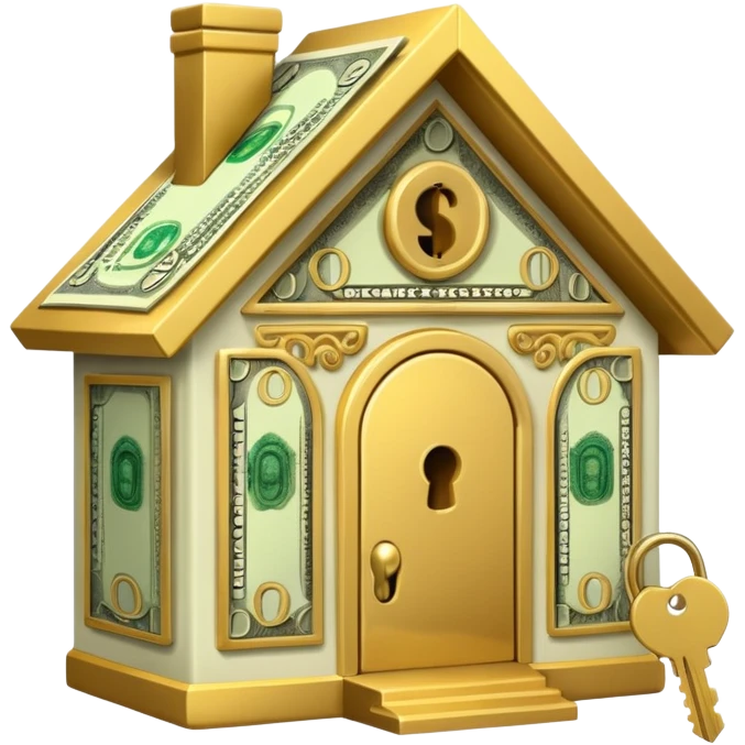 Unlocking a house made out of cash emoji