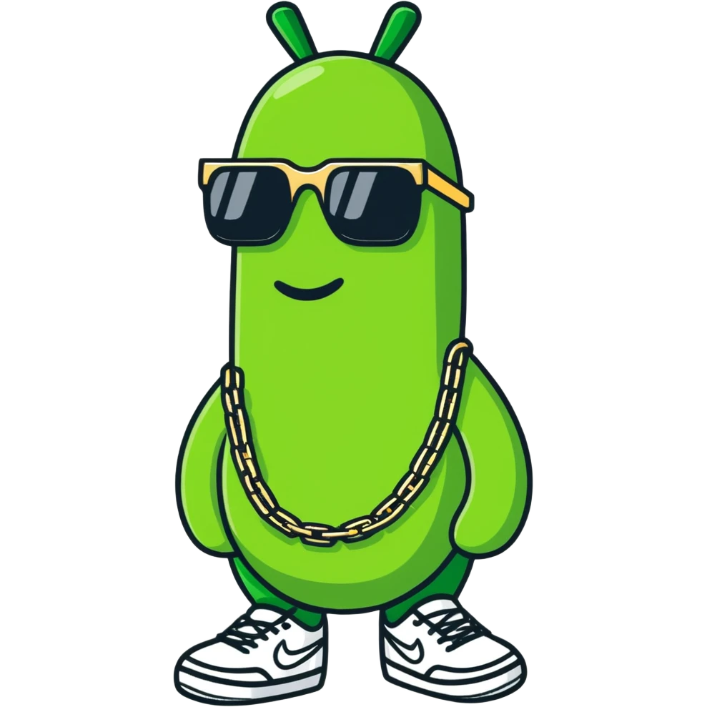 Pickle wearing a gold chain with sunglasses and nike kicks emoji