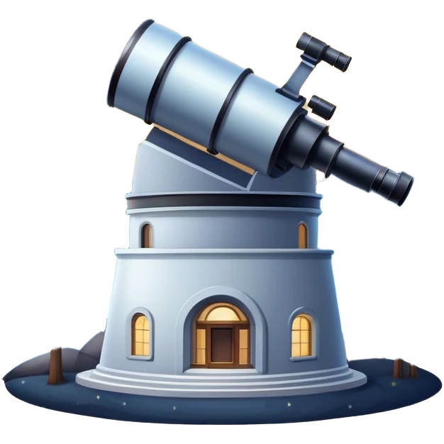 An icon featuring an observatory with a giant telescope, set against a starry sky. The design includes visible planets, distant stars, and galaxies, symbolizing the study of astronomy and celestial exploration. Transparent background highlights the wonder of the universe. emoji