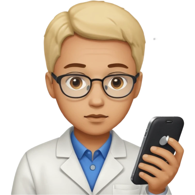 científica viendo un celular emoji