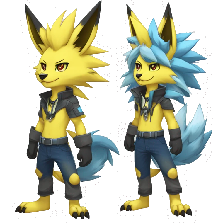 Anthro Edgy Cool Zeraora-Lombax-Werewolf-Jolteon-Pokémon-Fakémon Full Body Detailed High Quality emoji