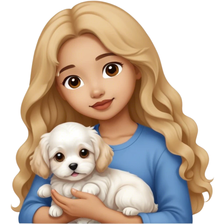 Maltese puppy with light skin Filipino girl owner long wavy hair emoji