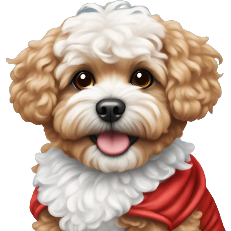Red Maltipoo in red and white costume  emoji