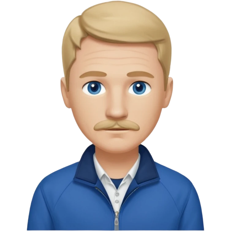 Coach Heider from Mysterious Skin with blue eyes, dark blonde hair and thin mustache, dark blue shirt, white jacket emoji