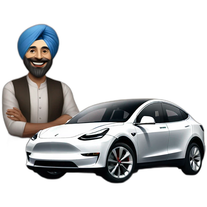 Sardar ji with tesla model Y emoji
