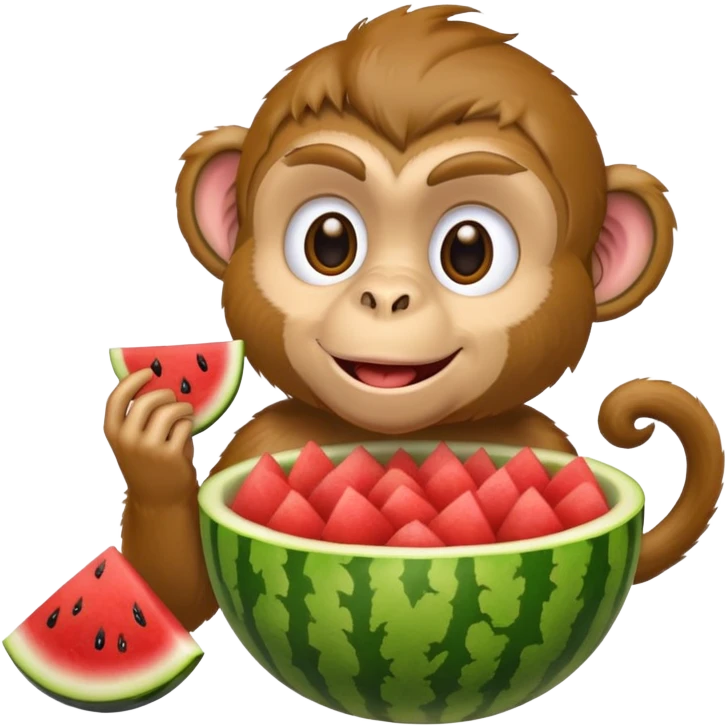 monkey eating watermelon and fried chicken in a bowl emoji